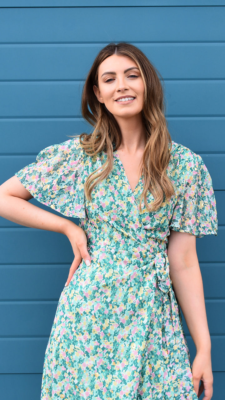 Carlisle Floral Wrap Dress in Green by ...